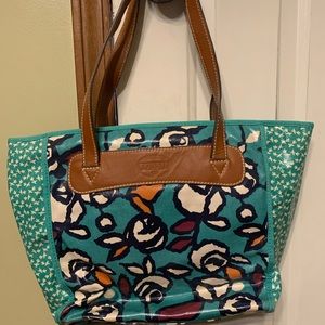 Fossil Canvas Coated Tote Leather Trim